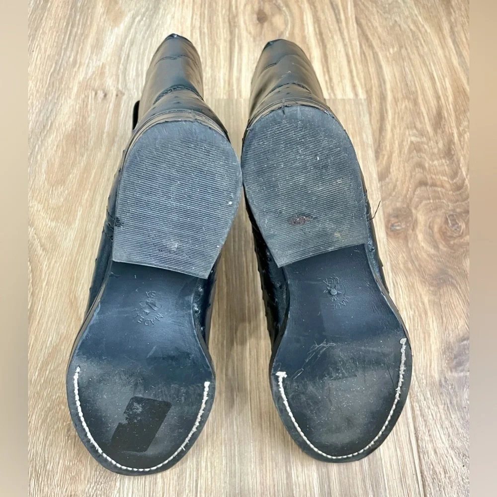 “Texas All American Made” Kids Black Ostrich Print Cowboy Boots Size 3D LNC